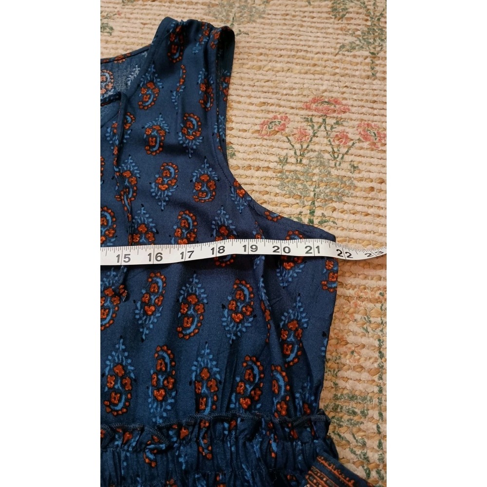 Maurices NWOT 0X 14W Boho Lace-Up Peplum Tank Top Folk Border Print Blue - Picture 10 of 11